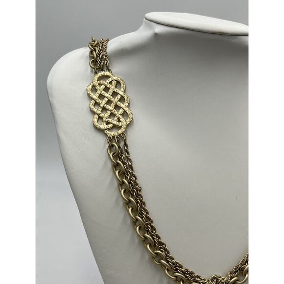 Lia Sophia Multi Strand Brushed Matte Gold Tone Long Celtic Knotted Necklace - Picture 2 of 12
